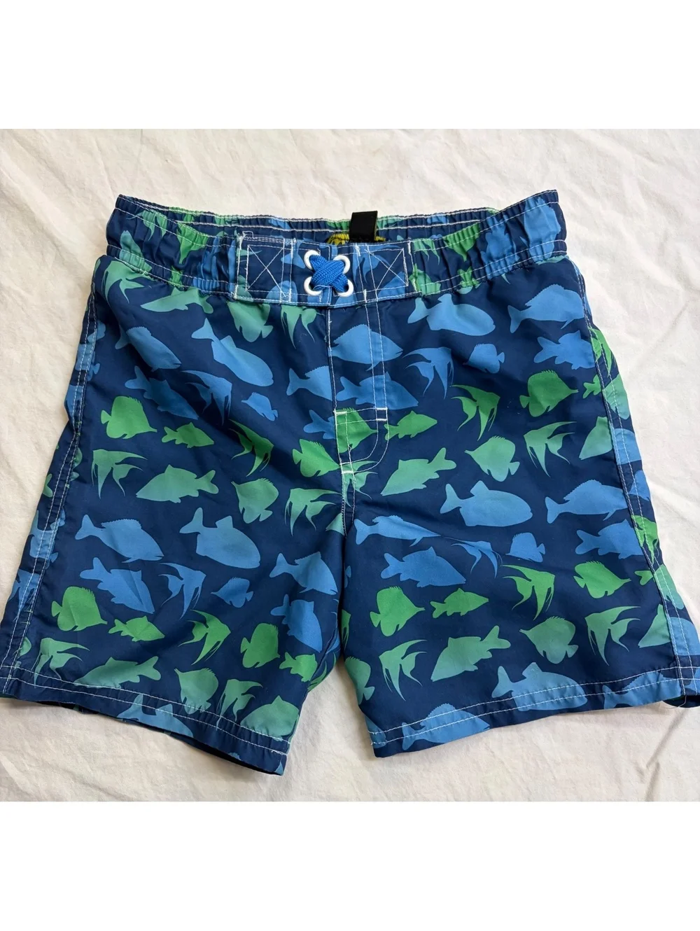 iXtreme Boys 3T Swim Trunks Blue Green Fish Print Mesh Lined Board Shorts